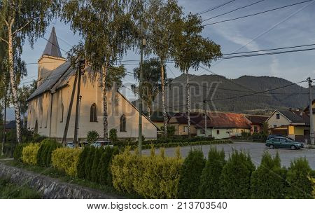 Likavka village in summer sunny morning in sunrise time