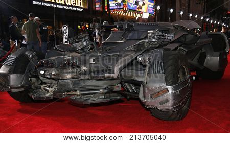 Justice League's Batmobile at the World premiere of 'Justice League' held at the Dolby Theatre in Hollywood, USA on November 13, 2017.