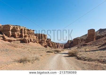 Beautiful view of cliffs from yellow red limestone