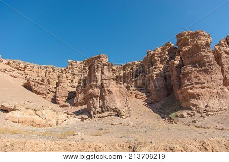 Beautiful view of cliffs from yellow red limestone