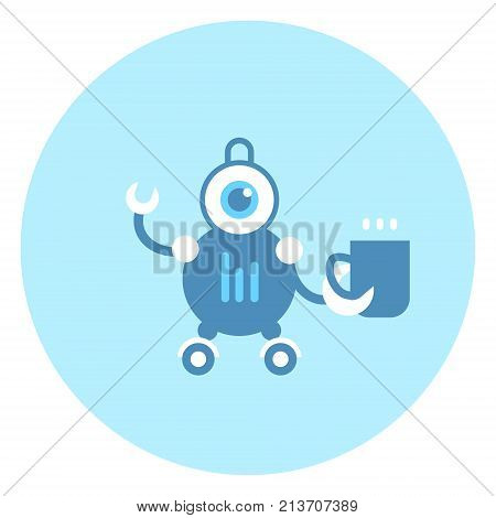 Robot Holding Cup Icon Modern Housework Technology Vector Illustration