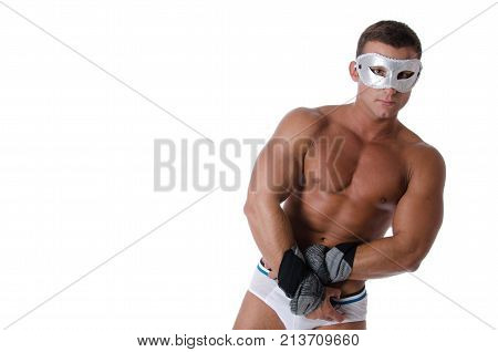 Naked sexy man in the white mask.