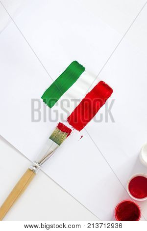 Italy Flag. Painted Italian Flag With Brushes On White Background