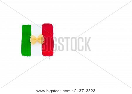 One Pasta And Flag Of Italy, Italian Food, Isilated On White Background