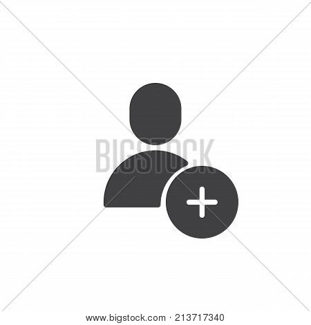 Add user male icon vector, filled flat sign, solid pictogram isolated on white. Member with plus symbol, logo illustration.