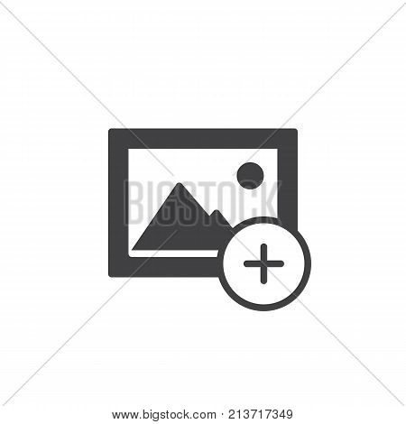 Add image icon vector, filled flat sign, solid pictogram isolated on white. Picture with plus symbol, logo illustration.
