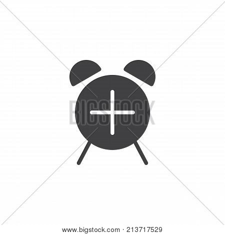 Alarm add icon vector, filled flat sign, solid pictogram isolated on white. Clock with plus symbol, logo illustration.