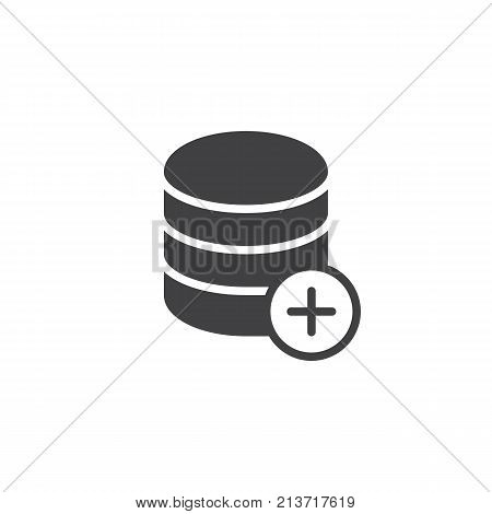 Add database icon vector, filled flat sign, solid pictogram isolated on white. Storage with plus symbol, logo illustration.