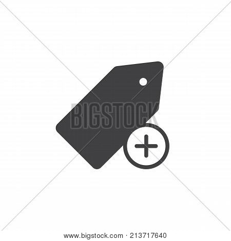 Add tag icon vector, filled flat sign, solid pictogram isolated on white. Label with plus symbol, logo illustration.