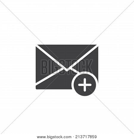 Add message icon vector, filled flat sign, solid pictogram isolated on white. Envelope with plus symbol, logo illustration.