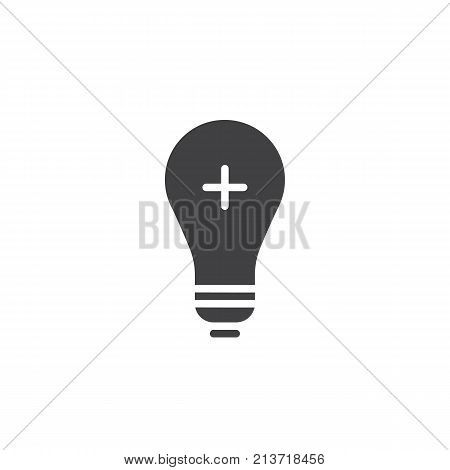 Light bulb add icon vector, filled flat sign, solid pictogram isolated on white. Lamp with plus symbol, logo illustration.