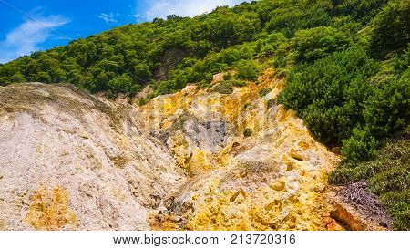 View of the Sulphur Springs Drive-in Volcano near Soufriere Saint Lucia in volcano near Soufriere at Saint Lucia island