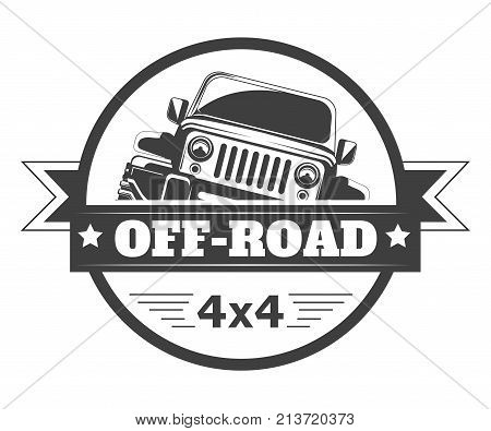 Off-road 4x4 extreme car club logo template. Vector symbol or icon of off road car