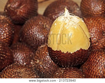 Closeup Peeled Salak Fruit Isolated on Salak Background