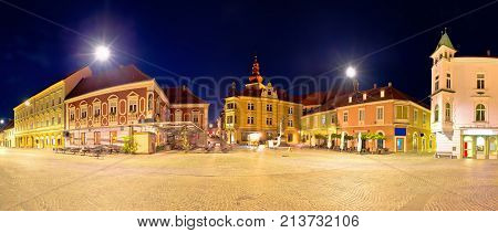 Town Of Ptuj Historic Main Square Panoramic Evening View