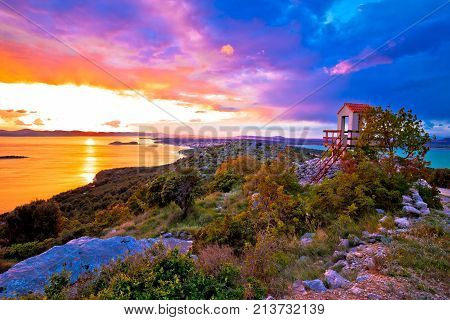 Lookout Tower Above Pakostane Archipelago At Golden Sunset View