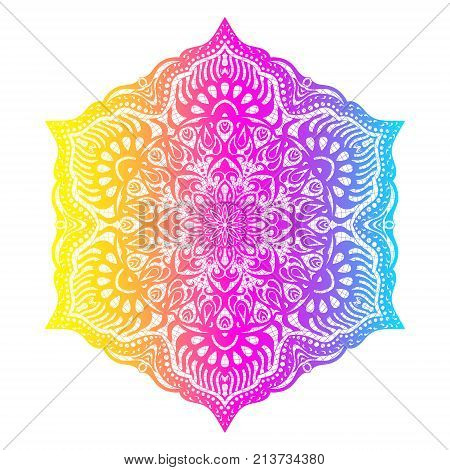 Ethnic colorful floral mandala. Vintage decorative elements. Decor for your designlace ornament. Oriental pattern vector illustration. Islam arabic indianturkish pakistan chinese ottoman motif