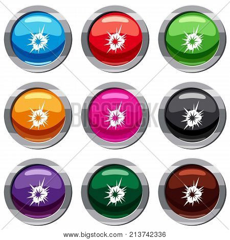 Nucleate explosion set icon isolated on white. 9 icon collection vector illustration