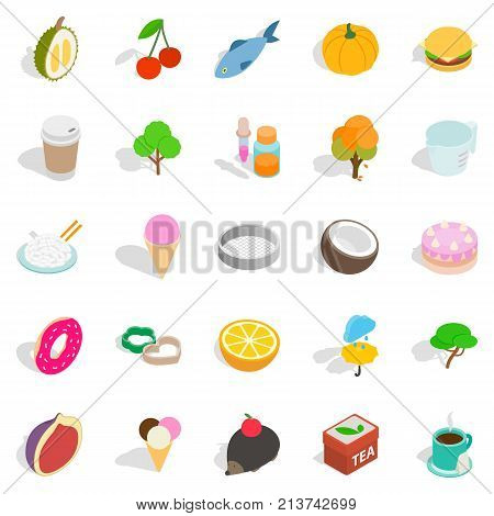 Dulcet dessert icons set. Isometric set of 25 dulcet dessert vector icons for web isolated on white background