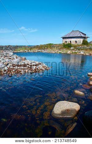 Bay with Stone Chamber on Bolshoi Zayatsky island, Solovetsky archipelago, North Russia