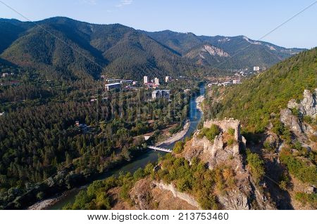 The fortress of Petre in Georgia near Borjomi. Aerial photography.