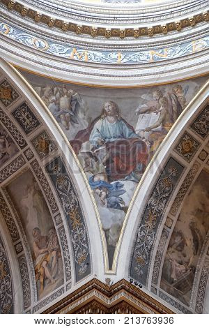 MANTUA, ITALY - JUNE 04: Saint John the Evangelist, fresco in the basilica of Saint Andrew in Mantua, Italy on June 04, 2017.