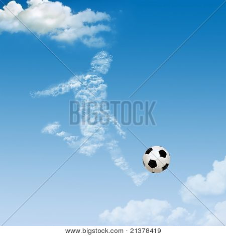  fotbal, fotbalové konceptů zachycující hráči v různých pózách akce v oblacích.
