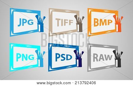 Set of image formats icons. Vector elements.