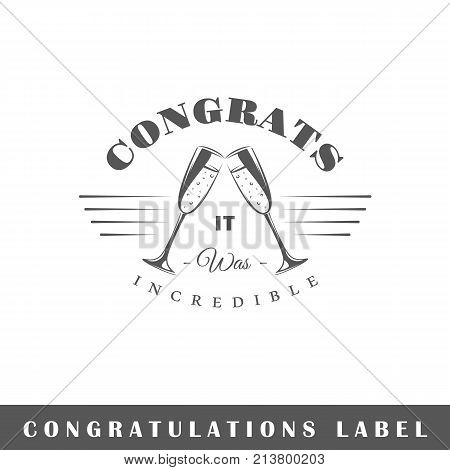 Congratulation label isolated on white background. Design element. Template for logo signage branding design. Vector illustration