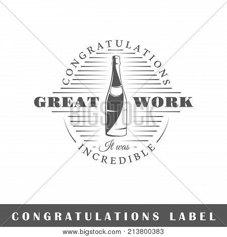 Congratulation label isolated on white background. Design element. Template for logo signage branding design. Vector illustration