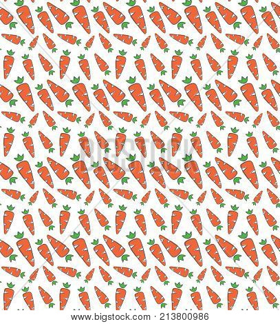 Doodle style seamless pattern with carrot. It can be used for packaging wrapping paper textile and etc. Cartoon carrot pattern. Background design. For prints decoration. Vector illustration.