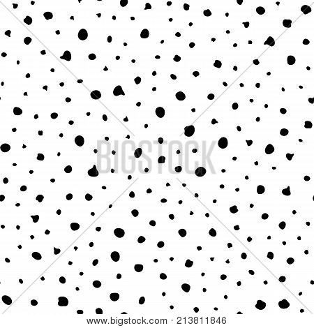 Dotted Black Ink Pattern on White Background. Geometric Polka Terxtured Ornament