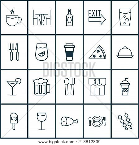 Includes Icons Such As Stick Barbecue, Hooch, Wineglass And Other.  Eating Icons Set.