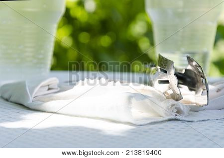 barbecue tongs isoolated on table. food tools