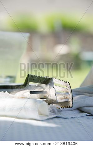 barbecue tongs isoolated on table. food tools