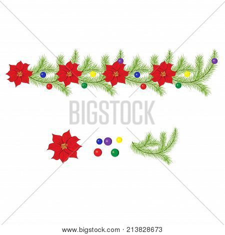 branch of a Christmas tree with balls and a Christmas star, for decoration of postcards, banners.vector EPS10