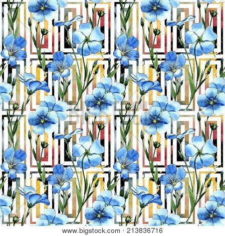 Wildflower flax  pattern in a watercolor style. Full name of the plant: flax . Aquarelle wild flower for background, texture, wrapper pattern, frame or border.