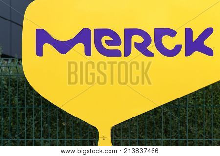 Lyon,  France - October 7, 2017: Merck office in Lyon. Merck is a German multinational chemical, pharmaceutical and life sciences company headquartered in Darmstadt, Germany
