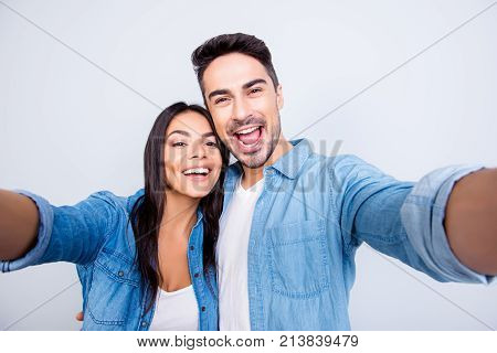 Close Up Photo Of Lovely Charming Recently Married Wife And Husband Having Honeymoon. They Are Happy