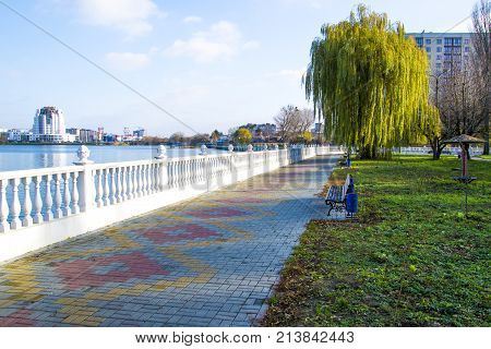 View Of Khmelnitskiy River And Tower Building. City In Sunny Summer Day