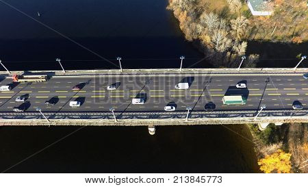 aerial view of Paton bridge in Kiev, Ukraine