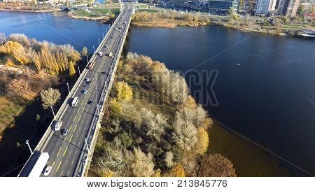 aerial view of Paton bridge in Kiev, Ukraine