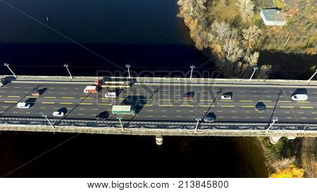 aerial view of Paton bridge in Kiev, Ukraine
