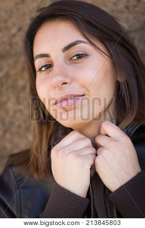 Beautiful Meloncholy Mixed Race Young Woman Portrait Outside.
