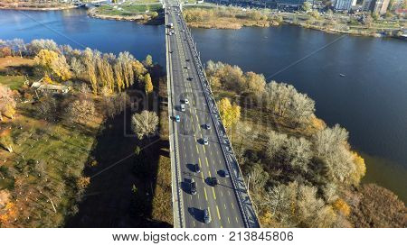 aerial view of Paton bridge in Kiev, Ukraine