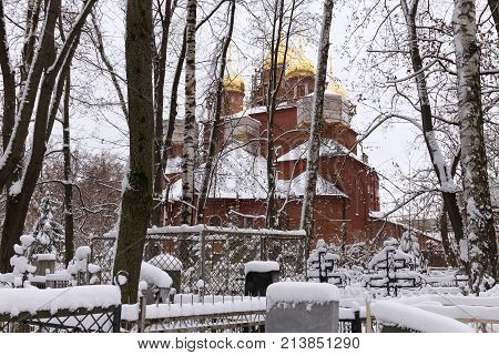 The Orthodox Old Believer Church of the Assumption of the Mother of God at Red (Bugrovsky) Cemetery in Nizhny Novgorod. Russia. The church was built in 1914-1916 by the architect V. Pokrovsky.