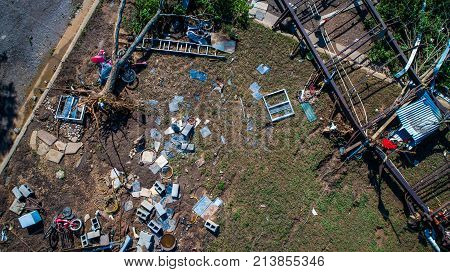 Straight Down Angle Above Damage And Destruction Of Major Hurricane Path After Flooding And Hurrican