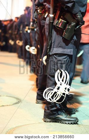 Police Force on the street in line
