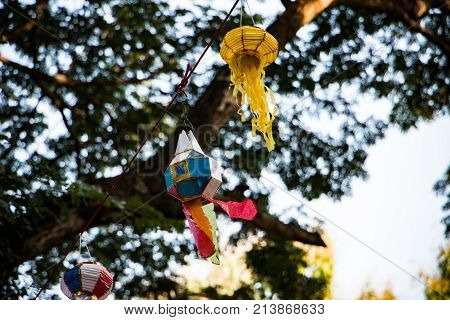 Lanna Traditional Paper Lamp. Colorful Lanna Paper Lantern Made For Annual Celebration In Northern O