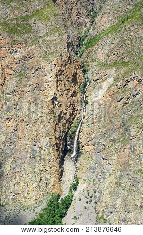 Waterfall On The River Karasu In Valley Of Chulyshman River. Altai Republic. Russia